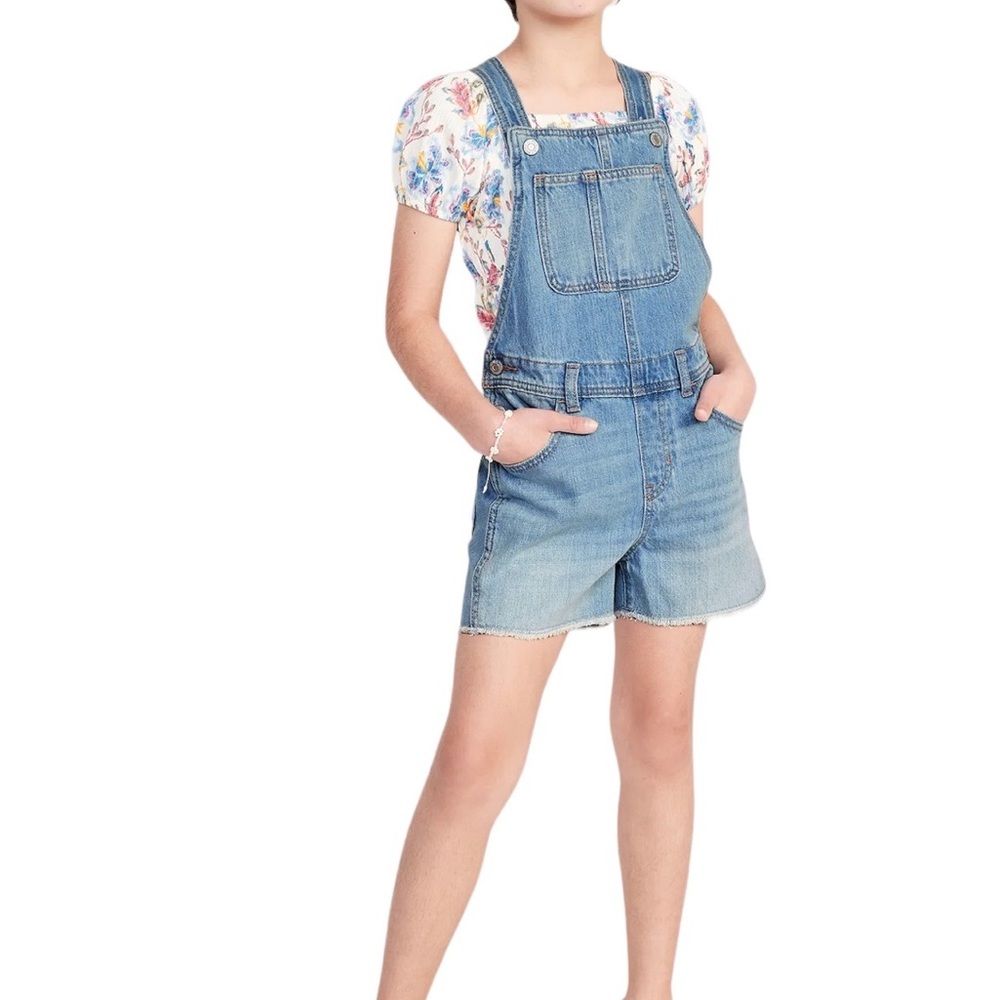 Cherokee Girls Distressed Denim Overalls Size Large